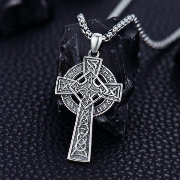 Sterling Silver Nordic Viking Celtic Cross Pendant Necklaces with Stainless Steel Chain-3