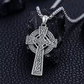 wholesale 925 Sterling Silver Celtic Cross Pendant Necklace  with Black Enamel and Runes - Norse Mythology  for Men & Women-0-3