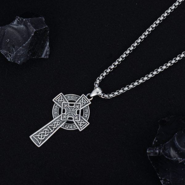 Sterling Silver Nordic Viking Celtic Cross Pendant Necklaces with Stainless Steel Chain-4