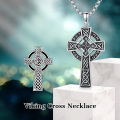 wholesale 925 Sterling Silver Celtic Cross Pendant Necklace  with Black Enamel and Runes - Norse Mythology  for Men & Women-0-5