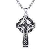 wholesale 925 Sterling Silver Celtic Cross Pendant Necklace  with Black Enamel and Runes - Norse Mythology  for Men & Women- Oxidized/Oxidised