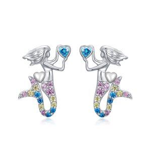 Sterling Silver Rainbow CZ Mermaid Stud Earrings-0