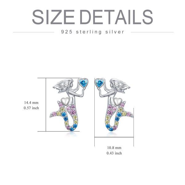 Sterling Silver Rainbow CZ Mermaid Stud Earrings-1