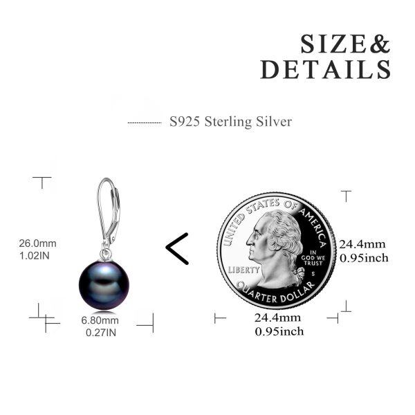 Sterling Silver 8mm Freshwater Black Pearl Dangle Earrings-1