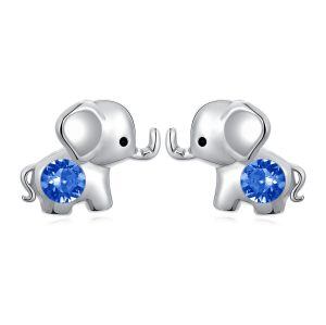 Sterling Silver Elephant Stud Earrings with September Birthstone-0