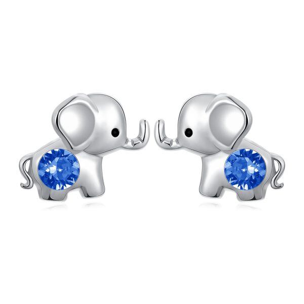 Sterling Silver Elephant Stud Earrings with September Birthstone-0