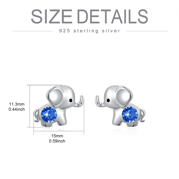 Sterling Silver Elephant Stud Earrings with September Birthstone-1