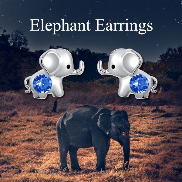 Sterling Silver Elephant Stud Earrings with September Birthstone-3