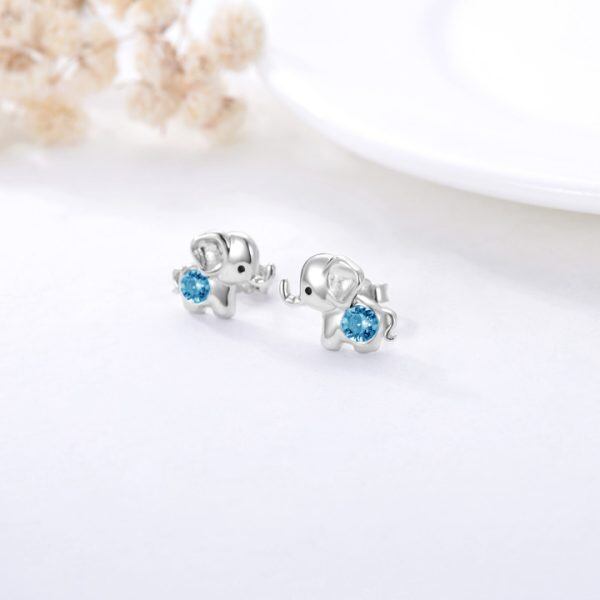 Sterling Silver Elephant Stud Earrings with September Birthstone-4