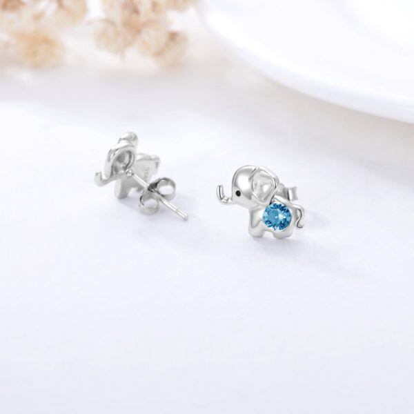 Sterling Silver Elephant Stud Earrings with September Birthstone-5