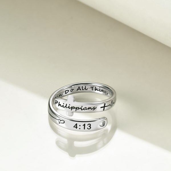 Sterling Silver Faith Cross Adjustable Rings-2