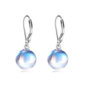 Sterling Silver 8mm Moonstone Dangle Earrings-0