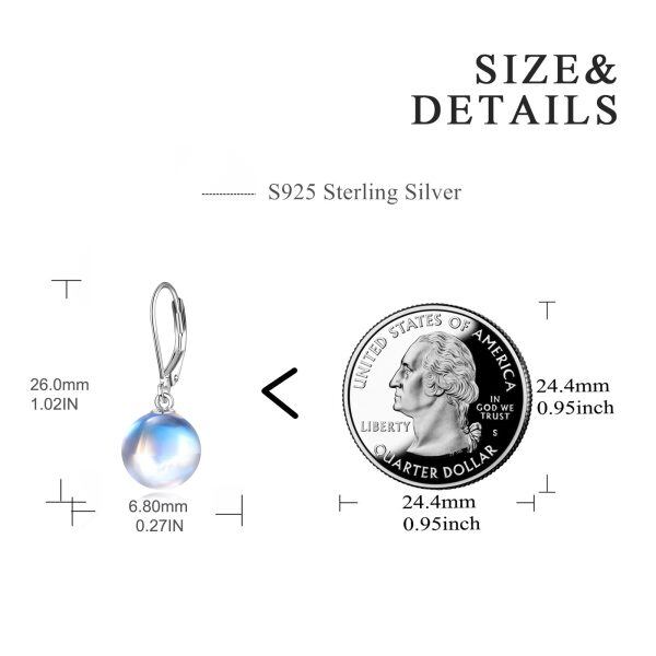 Sterling Silver 8mm Moonstone Dangle Earrings-1