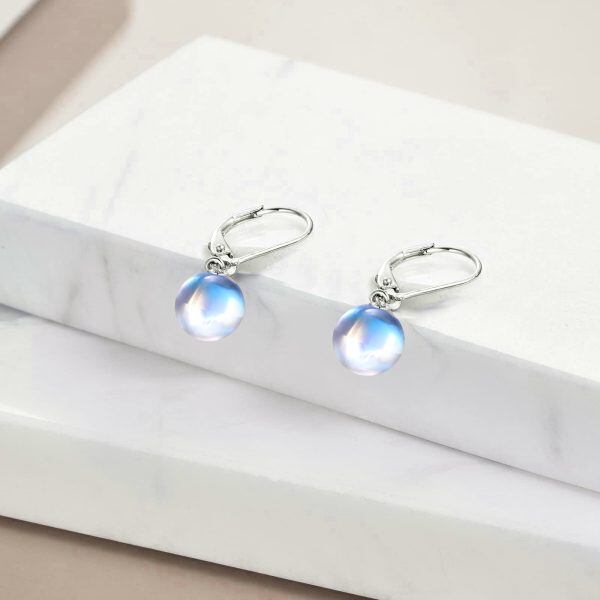 Sterling Silver 8mm Moonstone Dangle Earrings-4