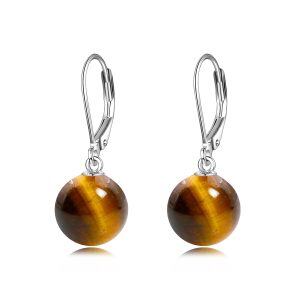 Sterling Silver 8mm Tiger's Eye Dangle Earrings-0