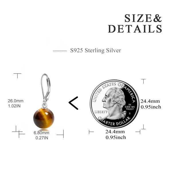 Sterling Silver 8mm Tiger's Eye Dangle Earrings-1