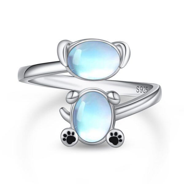 Sterling Silver Oval Shaped Moonstone Dog Adjustable Rings-0