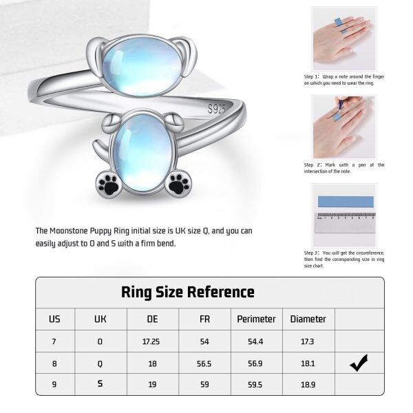 Sterling Silver Oval Shaped Moonstone Dog Adjustable Rings-1