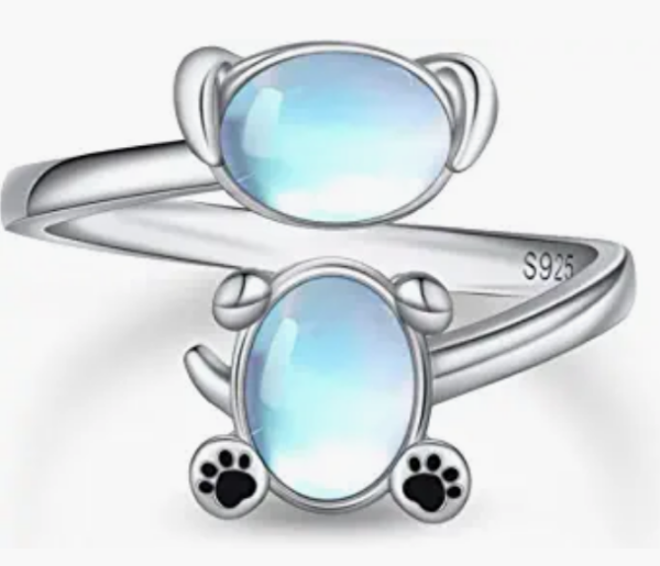 Sterling Silver Oval Shaped Moonstone Dog Adjustable Rings-7