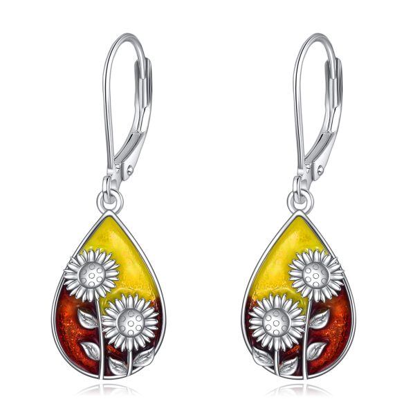 Sterling Silver Sunflower Dangle and Drop Earrings-0