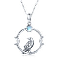 wholesale 925 Sterling Silver Raven Moonstone Circle Pendant Necklace for Men & Women Gifts-0-0
