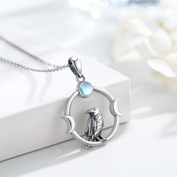 Sterling Silver Crescent Moon Eagle Moonstone Pendant Necklace-2