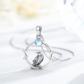 wholesale 925 Sterling Silver Raven Moonstone Circle Pendant Necklace for Men & Women Gifts-0-3