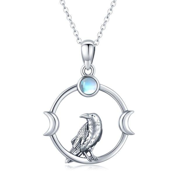 Sterling Silver Crescent Moon Eagle Moonstone Pendant Necklace-9