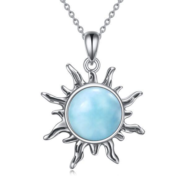 Sterling Silver Larimar Sun Pendant Necklace -0