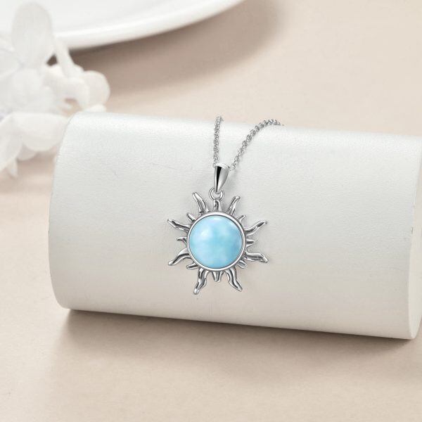 Sterling Silver Larimar Sun Pendant Necklace -3