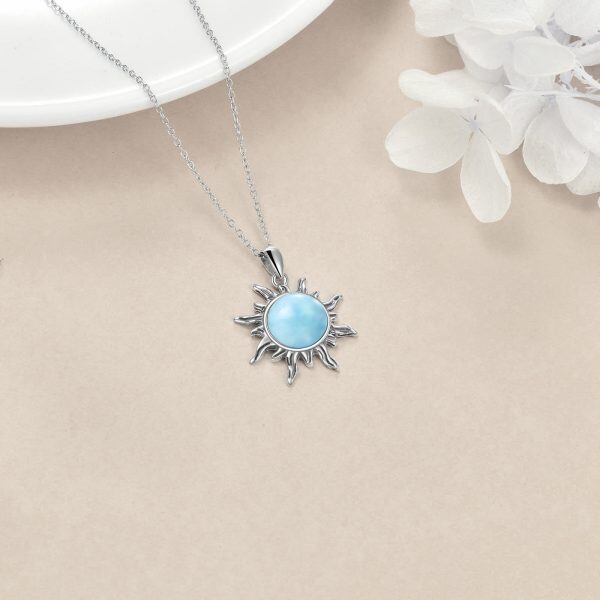 Sterling Silver Larimar Sun Pendant Necklace -4