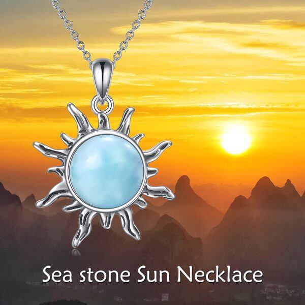 Sterling Silver Larimar Sun Pendant Necklace -5