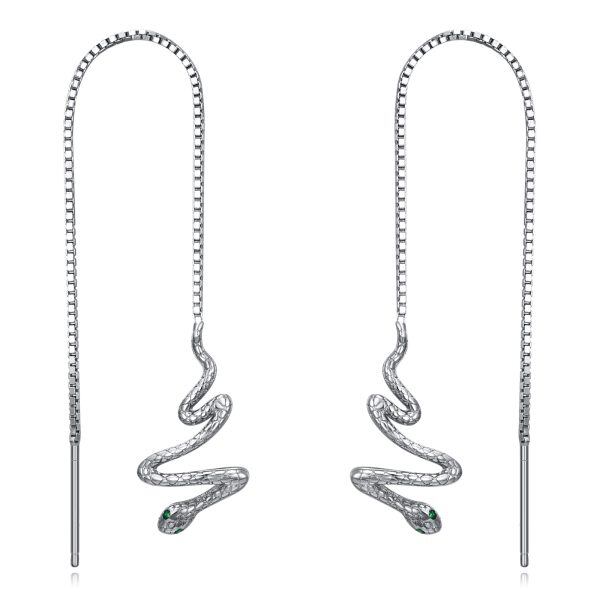 Sterling Silver Snake Threader Earrings-0