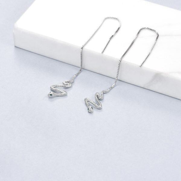 Sterling Silver Snake Threader Earrings-3