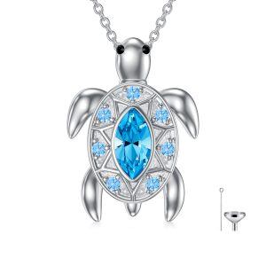 Sterling Silver Turtle Urn Necklace with Crystal-0