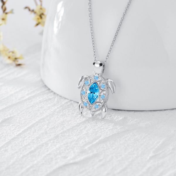 Sterling Silver Turtle Urn Necklace with Crystal-3