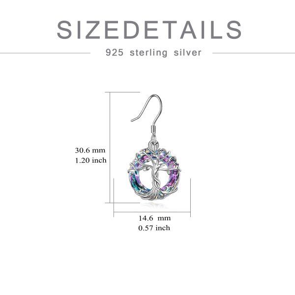 Sterling Silver Tree of Life Dangle Earrings with Purple Crystal Circle-1