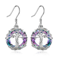 wholesale Sterling Silver Crystal Tree of Life Dangle Earrings for Women - Rhodium Plated- Rhodium Plated