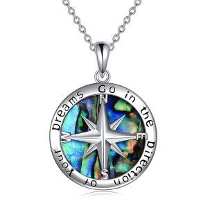 Sterling Silver Abalone Shell Compass Pendant Necklace-0