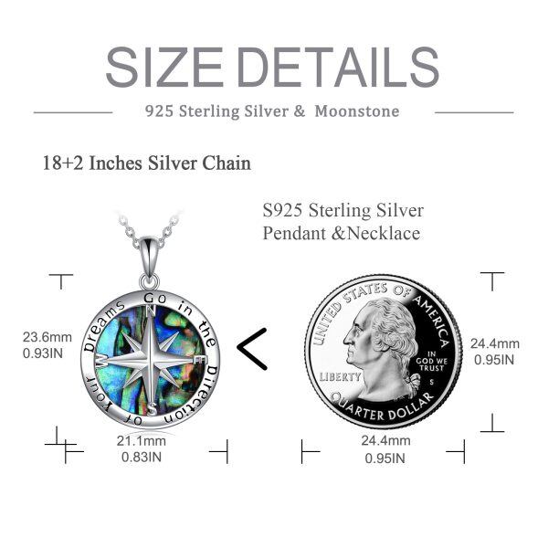 Sterling Silver Abalone Shell Compass Pendant Necklace-1