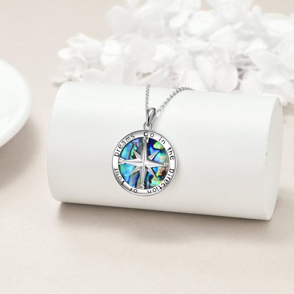 Sterling Silver Abalone Shell Compass Pendant Necklace-3