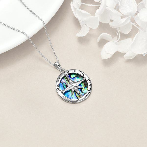 Sterling Silver Abalone Shell Compass Pendant Necklace-4