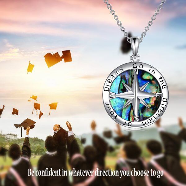 Sterling Silver Abalone Shell Compass Pendant Necklace-5