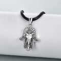 wholesale 925 Sterling Silver Elephant Head Evil Eye Hamsa Hand Pendant Leather Cord Necklaces Gifts for Men Women Boys Girls-0-3