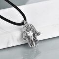 wholesale 925 Sterling Silver Elephant Head Evil Eye Hamsa Hand Pendant Leather Cord Necklaces Gifts for Men Women Boys Girls-0-4