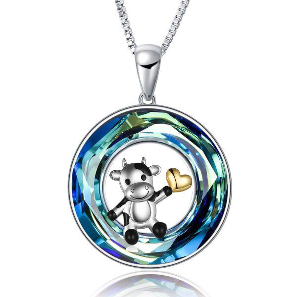 Sterling Silver Cow Crystal Pendant Necklace-0