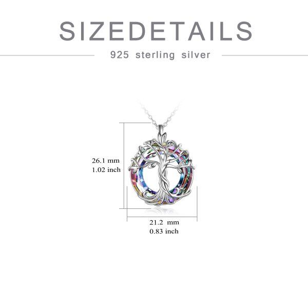 Sterling Silver Tree of Life Pendant Necklace with Purple Crystal Circle-1