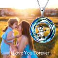 wholesale 925 Sterling Silver Blue Crystal Cow & Heart Pendant Necklace for Mom and Daughter-0-1