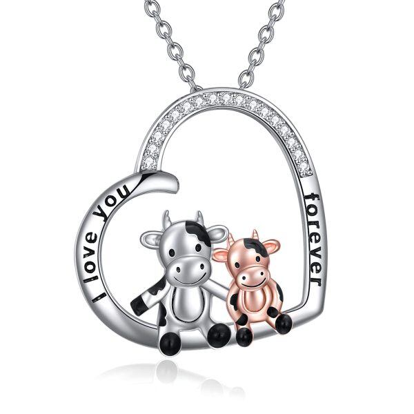 Sterling Silver Cow Crystal Pendant Necklace-7