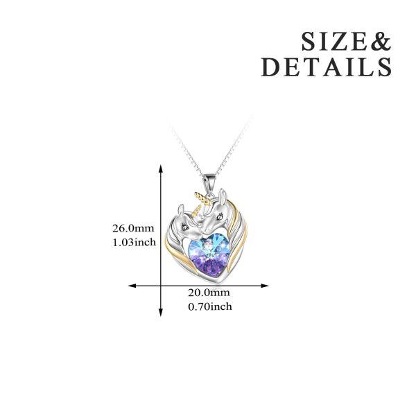 Sterling Silver Unicorns Pendant Necklace with Purple Heart Crystal-1